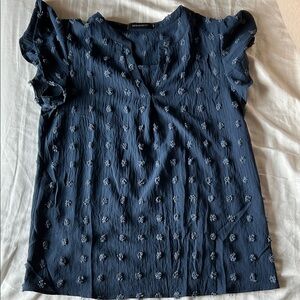Navy Blouse with Textured polka dot Design